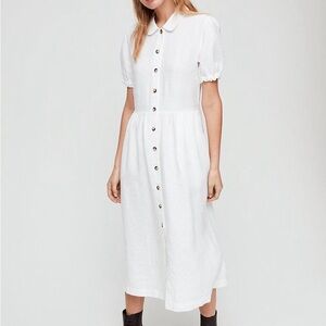 Aritzia Wilfred Naeva White Button-Down 100% Linen Dress